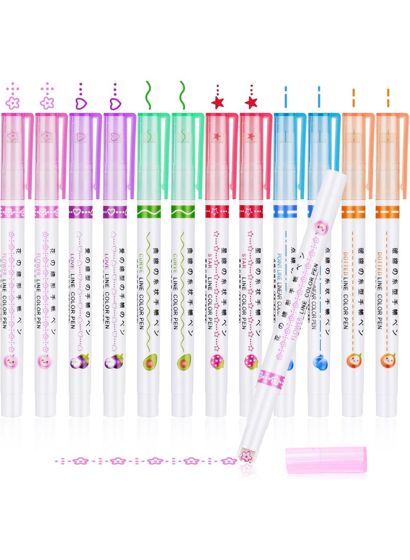 Curve Roller Highlighter Pen Set 12 Pieces | Fluorescent Decorative Pattern Pens with Rotating Roller Tips for Creative Journaling, Bullet Journal, Study Notes, Planners, Scrapbooking and Office Use | Non Toxic Quick Dry Ink for Students, Teachers, and Stationery Lovers - Image 1